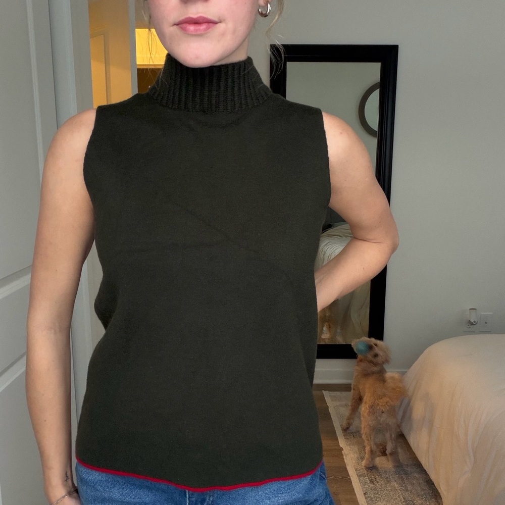 Zara Sleeveless Turtleneck Sweater - Black with Red Trim